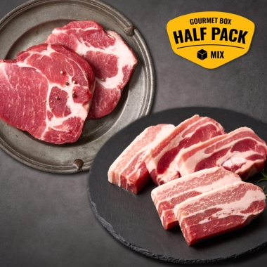 두껍삼겹+두툼목살 반반팩(두껍삼겹500g+두툼목살500g+3종시즈닝*1세트)